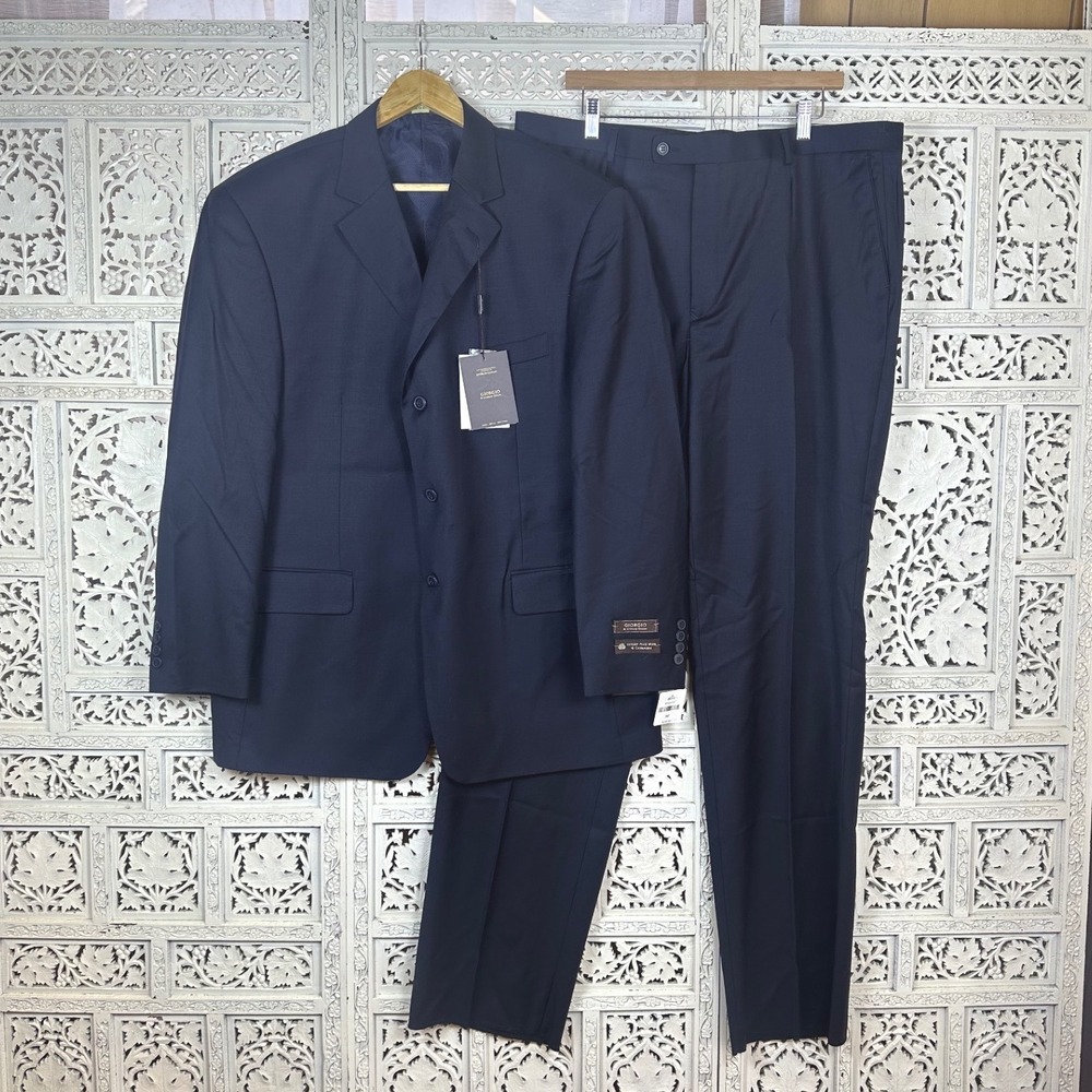 READ Mens Giorgio Cosani Navy Blue Wool‎ Cashmere Suit 3 Button 46R 40W NEW